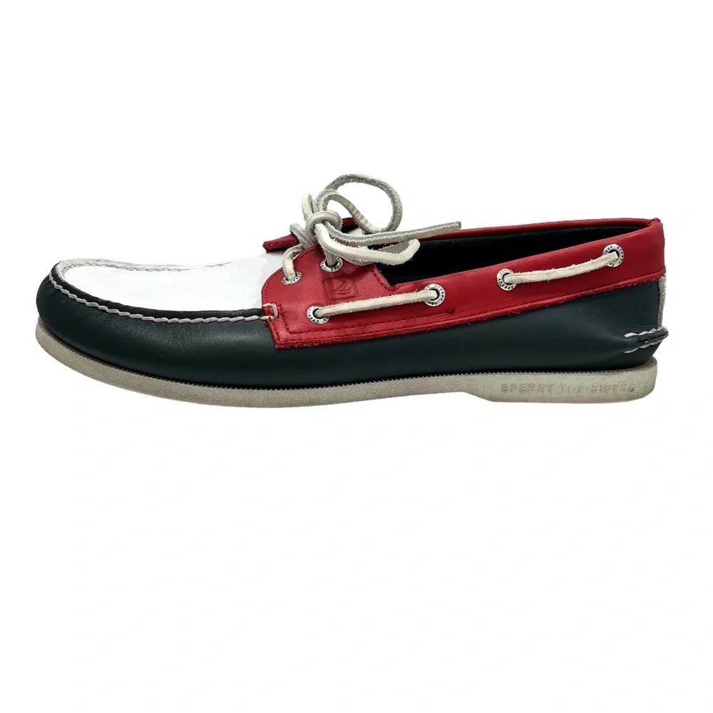 SPERRY TOP-SIDER 2-EYE BOAT SHOES IN RED, WHITE & BLUE